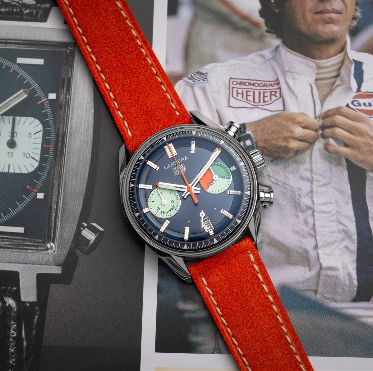 Salmon Red Suede Leather Watch Strap 20mm
