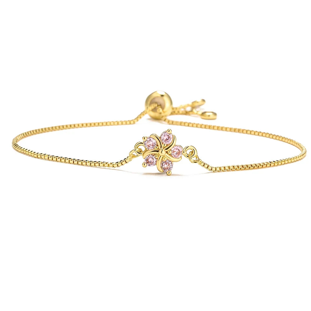 NEWBUY Fashion Gold Color Colourful CZ Zircon Flower Charm Bracelets For Women Party Jewelry Accessories