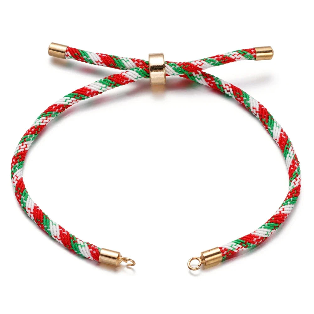 1pc Adjustable Nylon Braided Twisted Cords Slider Friendship Bracelets with Brass Cord End for Jewelry Making DIY Findings