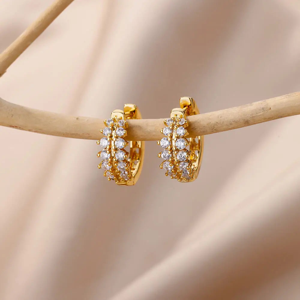 Cubic Zirconia U Shape Stud Earrings For Women Stainless Steel Geometric Earrings Jewelry Wedding Birthday Gift
