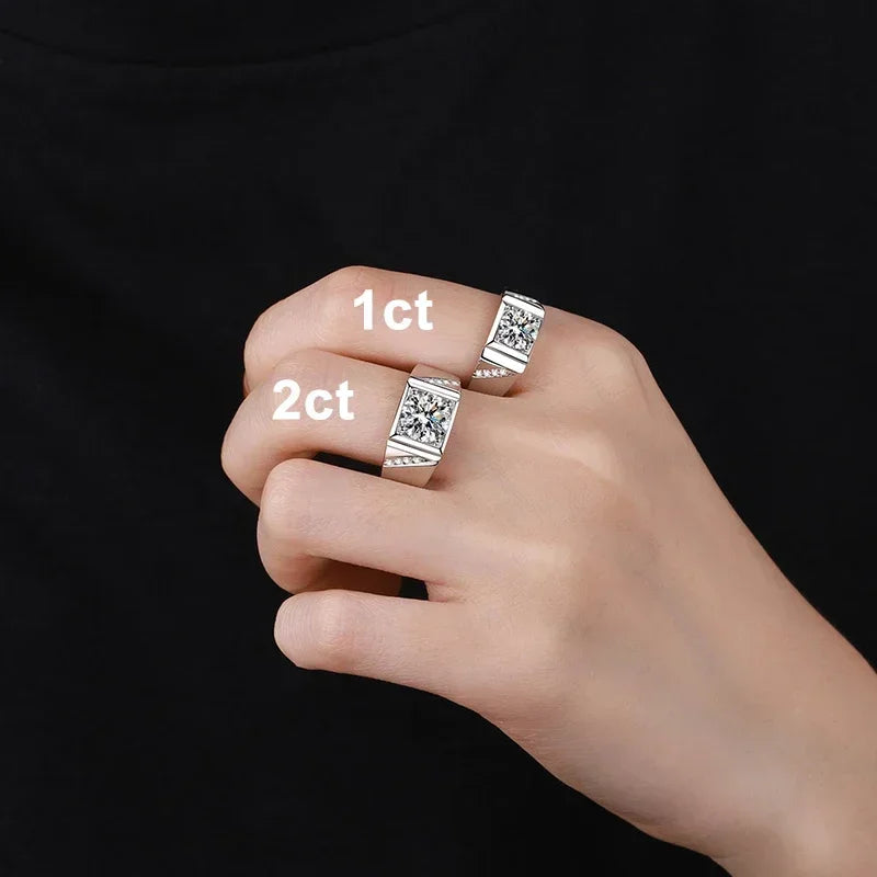 NeeTim 1ct 2ct D VVS1 Moissanite Ring For Men 925 Sterling Silver with Gold Plated Engagement Wedding Band Lab Diamond Man Rings