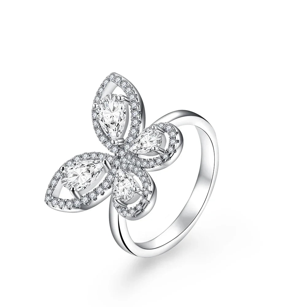 MINTYBOX Butterfly Moissanite Ring for Women Solid 10k 14k White Gold Pear Cut 6*4mm Pass Diamond Test Engagement Fine Jewelry
