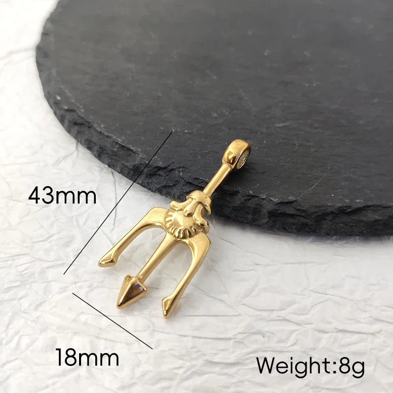 Fashion 18K Gold Plated Greek Mythology Poseidon Trident Pendant Stainless Steel Vintage Roman God Neptune Men's Charm Pendant