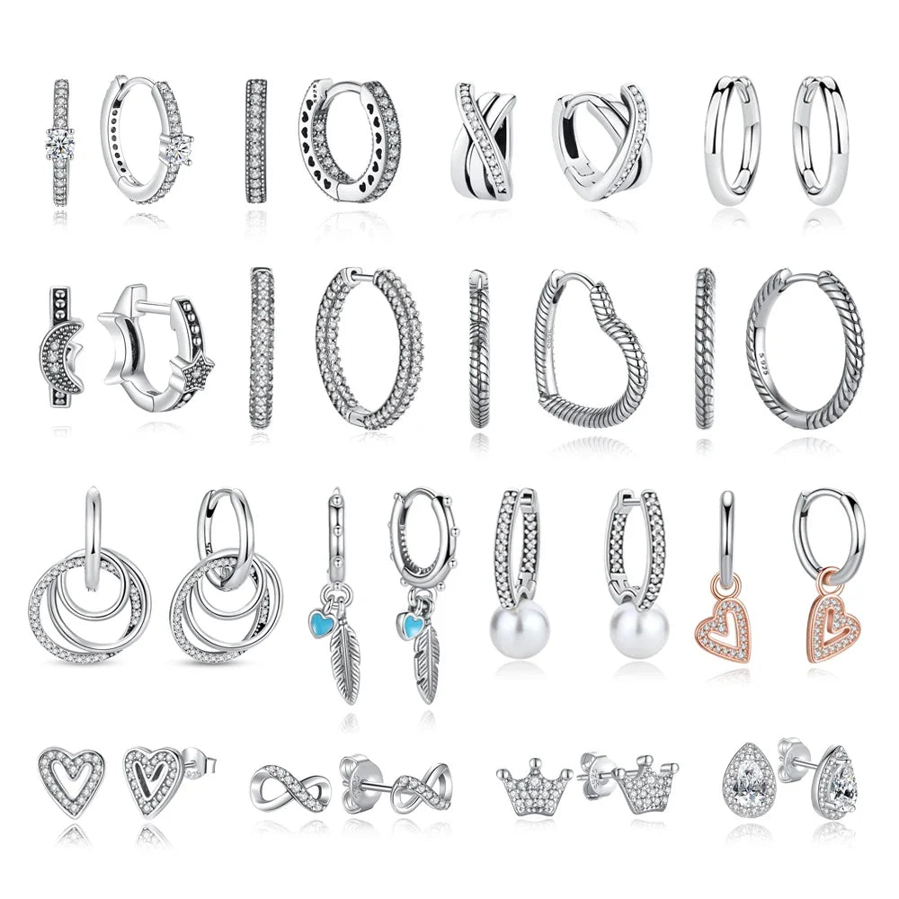 Original 925 Sterling Silver Earrings 2026 Stud Hoop Crystal Earings For Women Rose Gold Crown Heart Infinity Bee Earing Jewelry