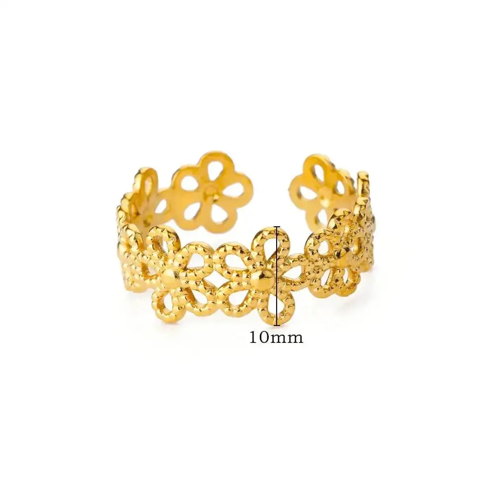 Stainless Steel Exaggerated Big Flower Rings For Women Gold Color Sunflower Finger Ring Female Fashion Aesthetic Jewelry Gift