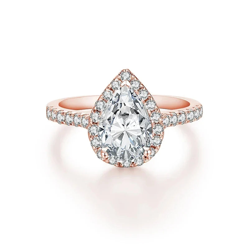 MINTYBOX Pear Cut 2.0CT Luxury Moissanite Ring Solid 925 Sliver 18K Gold Plated Engagement Halo Ring for Women Fine Jewelry Gift