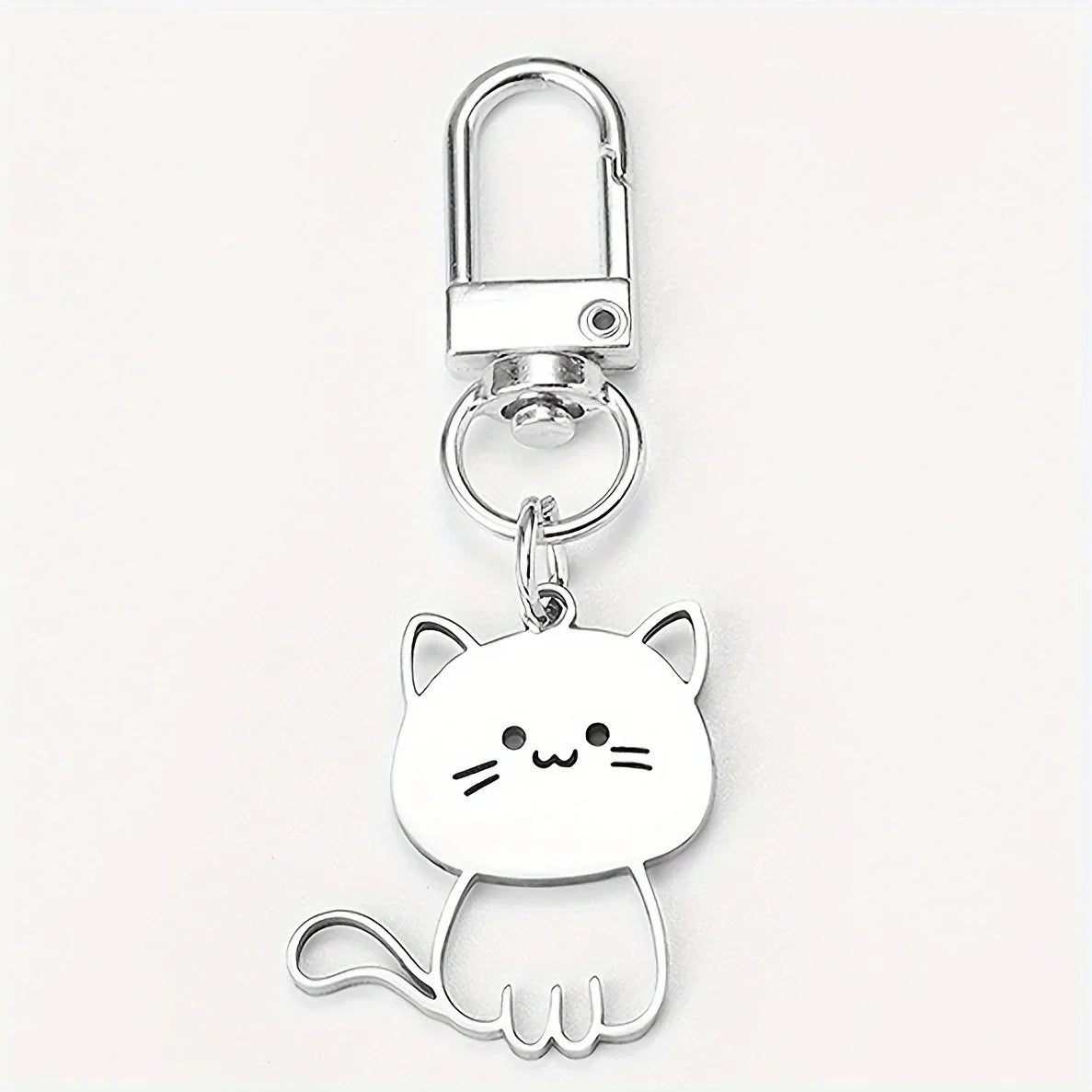 Stainless Steel Lovely Cat Keychain Couple Lover Animal Matching Keyring Cat Eating Fish Pendants Valentine's Day Gifts 2025 New