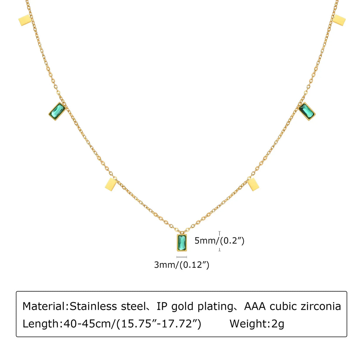 Retro Green Zircon Pendant Necklace For Women, Crystal Stone Chain Stainless Steel Gold Plated Luxury Birthday Gifts