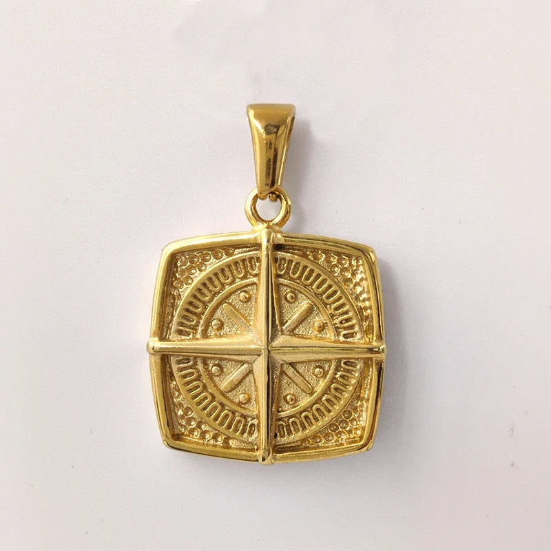 Nautical Compass Pendant Necklace - Waterproof Punk Retro Compass Pendant  | 18K Gold Plated Stainless Steel Jewelry Gift