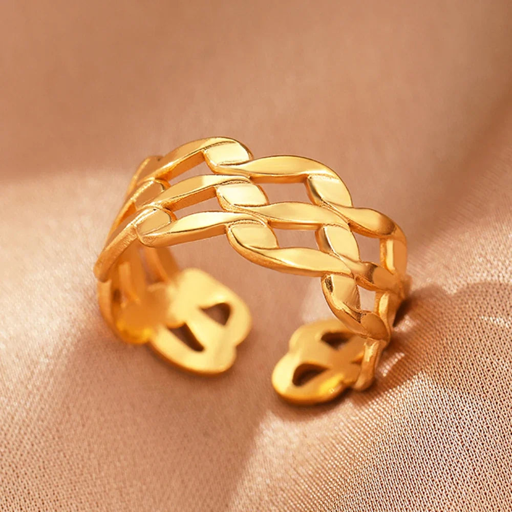 Stainless Steel Rings Vintage Exquisite Hollow Adjustable Open Statement Rings Light Luxury Fashion Rings For Women Jewelry New