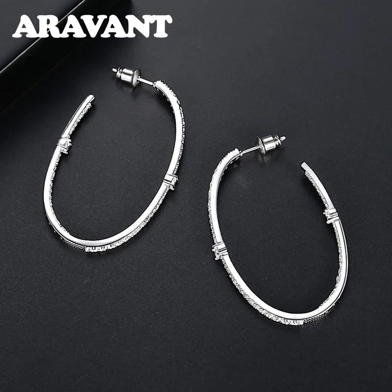 Aravant 925 Silver 48mm Zircon Hoop Earrings For Women Girls Fashion Jewelry
