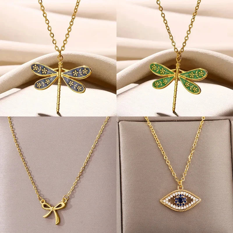 Stainless Steel Dragonfly Necklaces For Women 18K Gold Plated DragonflyPendants Choker  Insect Jewelry Gift