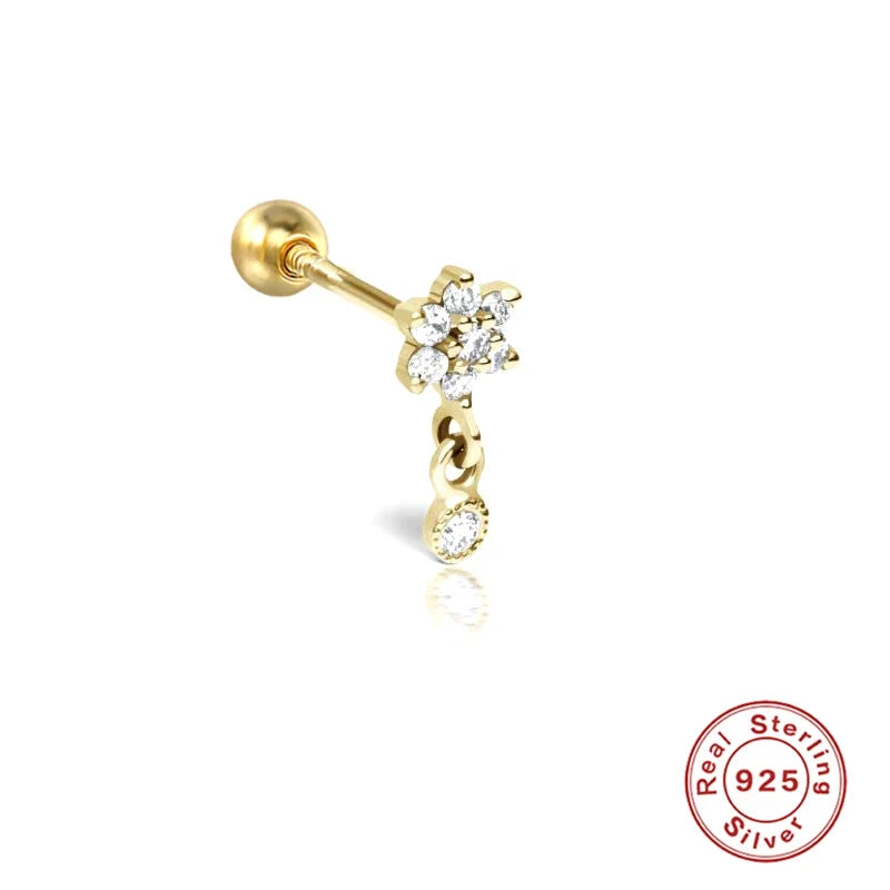 CANNER 1PC Four Pointed Star Moon Tassel Lotus Cartilage Spiral Puncture 925 Sterling Silver Stud Earring For Women Ins Earring