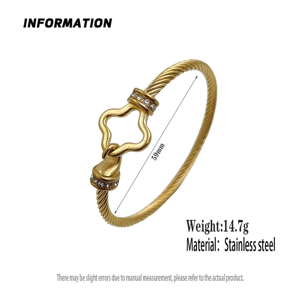 New steel wire button zircon four-leaf clover gold-plated bracelet 18K, high-quality waterproof couple bracelet, wife gift