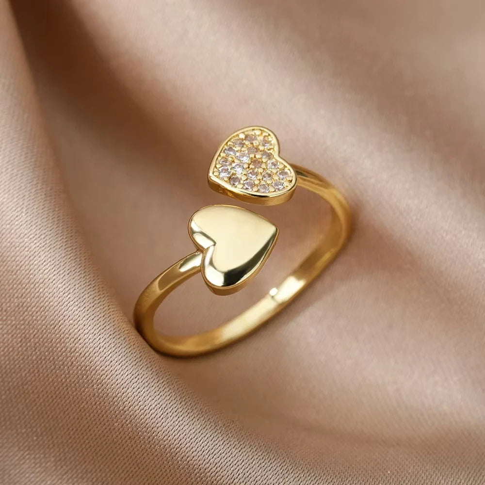 Fashion Zircon Sun Flower Rings For Women Stainless Steel Gold Color Geometric Ring Trendy Wedding Party Aesthetic Jewelry Gifts
