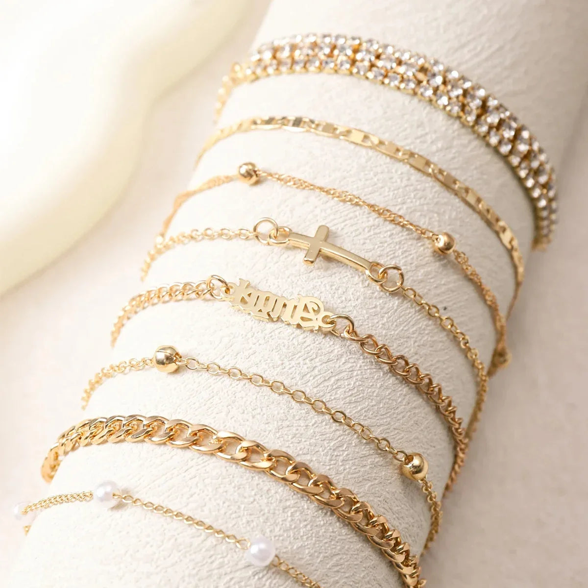 8pcs Fashion Women Stainless Steel Bracelet Stackable for Women, Thin Herribone Chain Bracelet Waterproof Gold Plated Jewelry