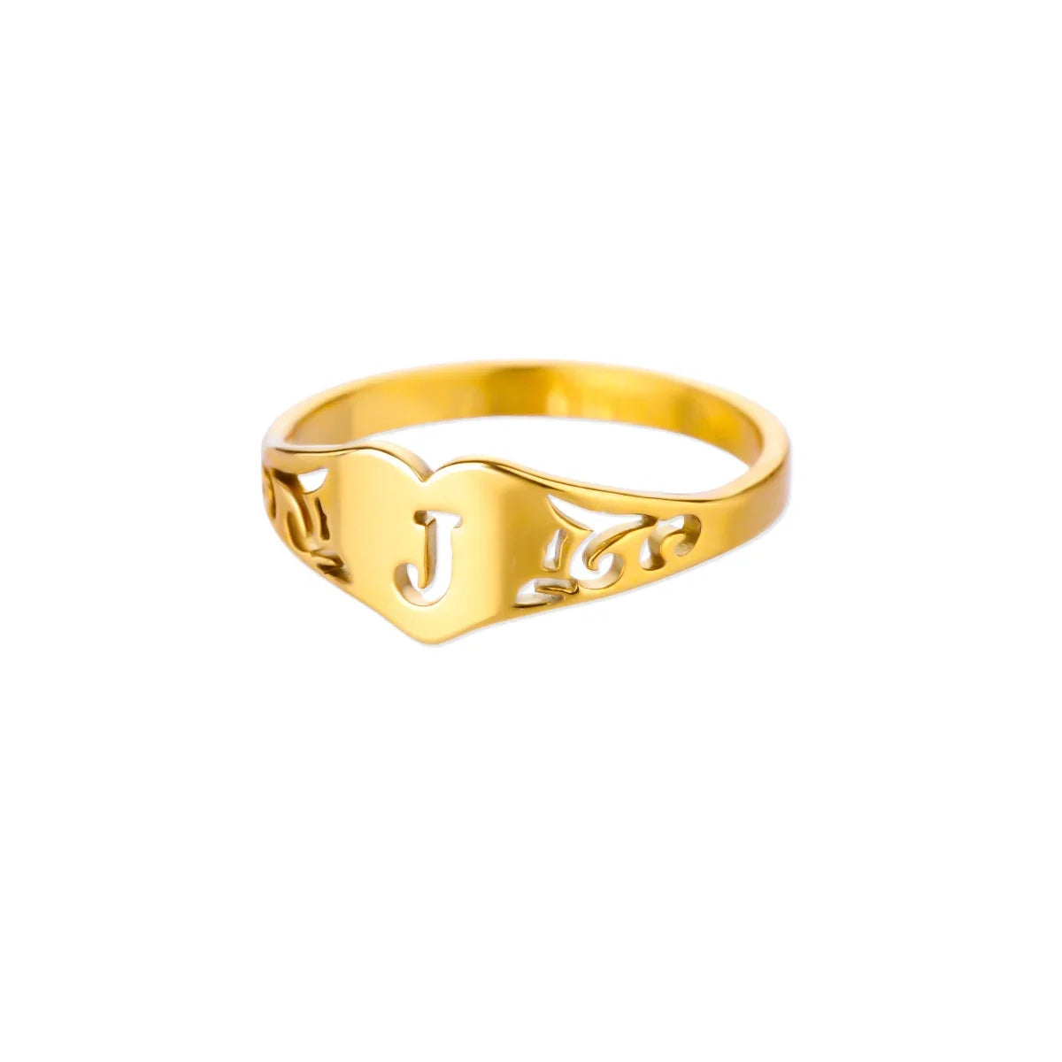 Fashion Hollow Initial Letter Heart Rings For Women Gold Color Stainless Steel A-Z Letter Ring Aesthetic Wedding Jewelry Gift