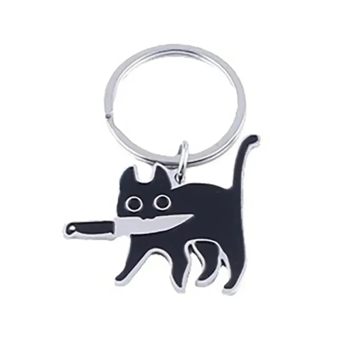 Cute Cartoon Cat Keychain - Black Kitten Knife Pendant for Keys, Bag, Jewelry - Wholesale Animal Keyring Gift