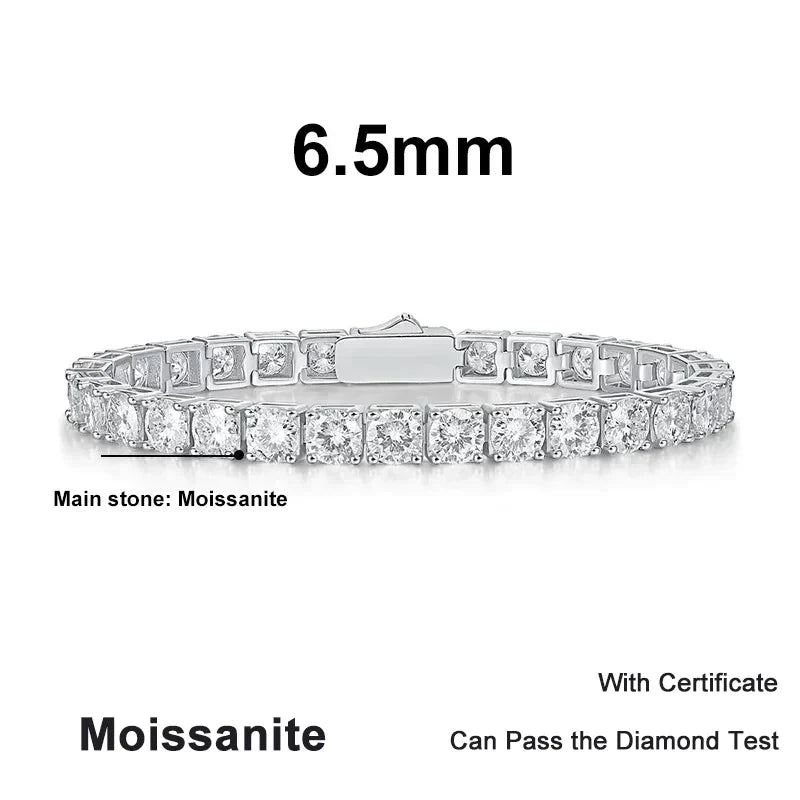 NeeTim 3mm 4mm 5mm 6.5mm Moissanite Tennis Bracelet Original s925 Sterling Silver Lab Diamond Bracelets for Women Men Chains