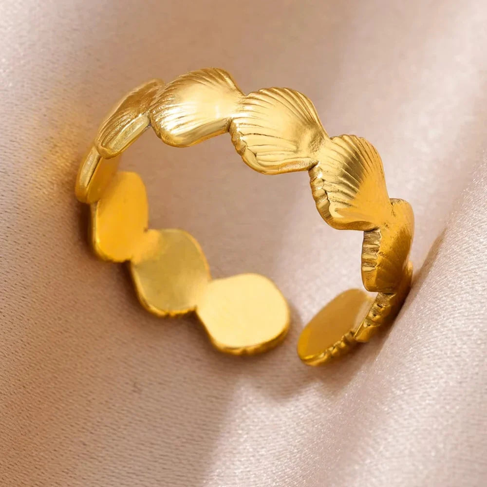 Starfish Shell Stainless Steel Open Rings For Women Fashion Gold Color Finger Ring Trendy Summer Beach Vacation Ocean Jewelry