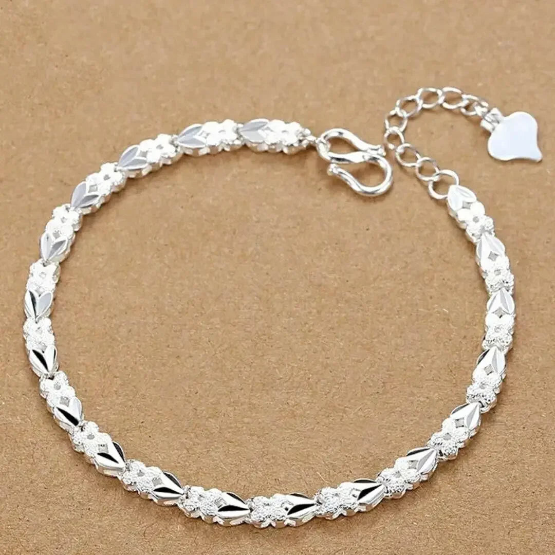 Noble 925 Sterling Silver Square Solid Chain Bracelet For Women Men Charm Party Gift Wedding Fashion Jewelry Free shipping