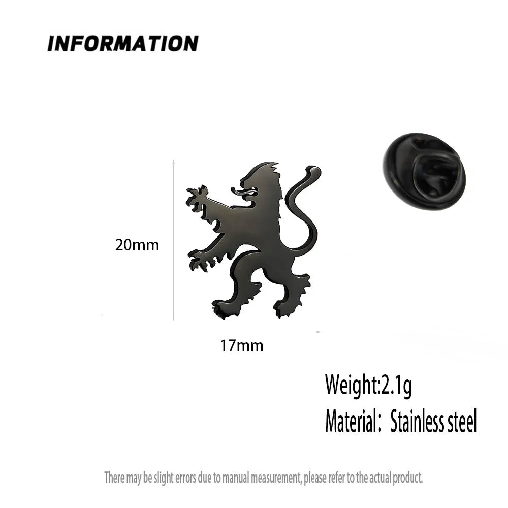 New upright lion men's lapel pin, 316L stainless steel gold-plated badge, black brooch for suit accessories, gift for father
