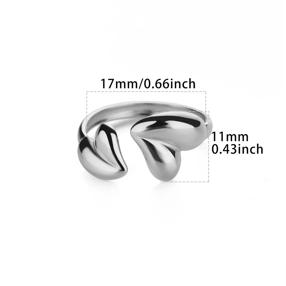 Irregular Heart Design Stainless Steel Open Rings For Women Gold Color Wedding Aesthetic Ring Jewelry Accessories Christmas Gift