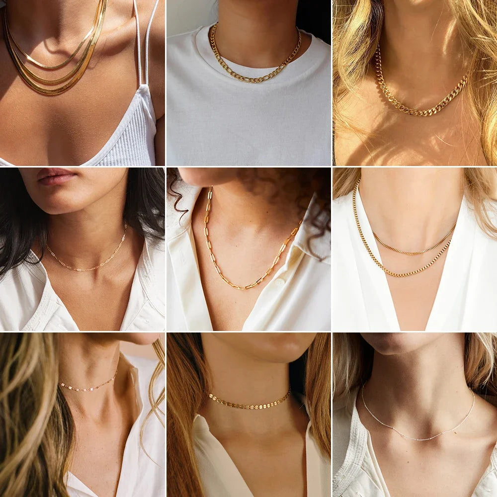 SUNIBI 316L Stainless Steel Chain Necklace for Women Gold Color Statement Choker Necklaces Do Not Fade Jewelry Wholesale