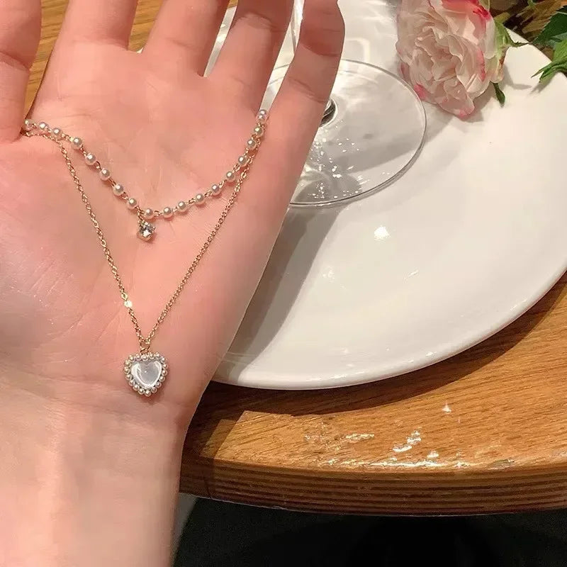 New Fashion Simple Silver Color Love Heart Pendant Necklace Charm Chain Collares Necklace for Women Party Jewelry Daily Wear