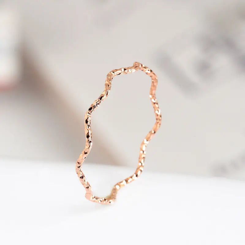 1mm Thin Stainless Steel Wave Design Ring Wedding Band for Women Girl Size 5-10