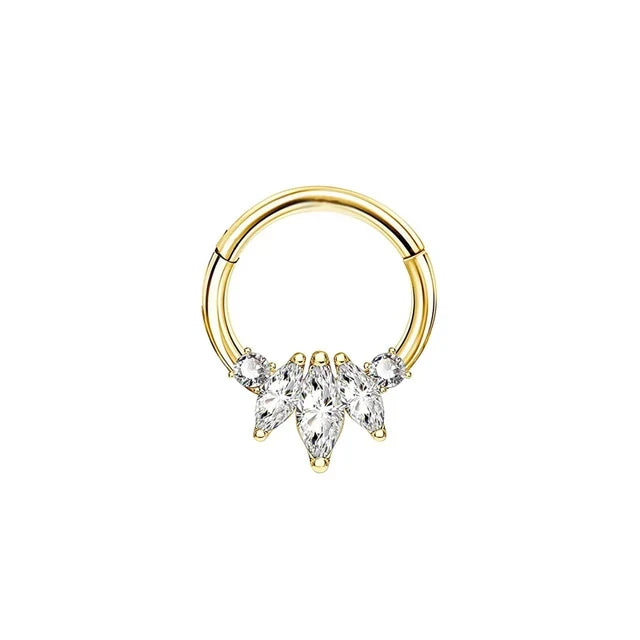 Flowers Nose Ring Septum 100% 316L Surgical Steel Zircon Clicker Daith Piercing Ear Cartilage Helix Hoop Flowers Water Drops