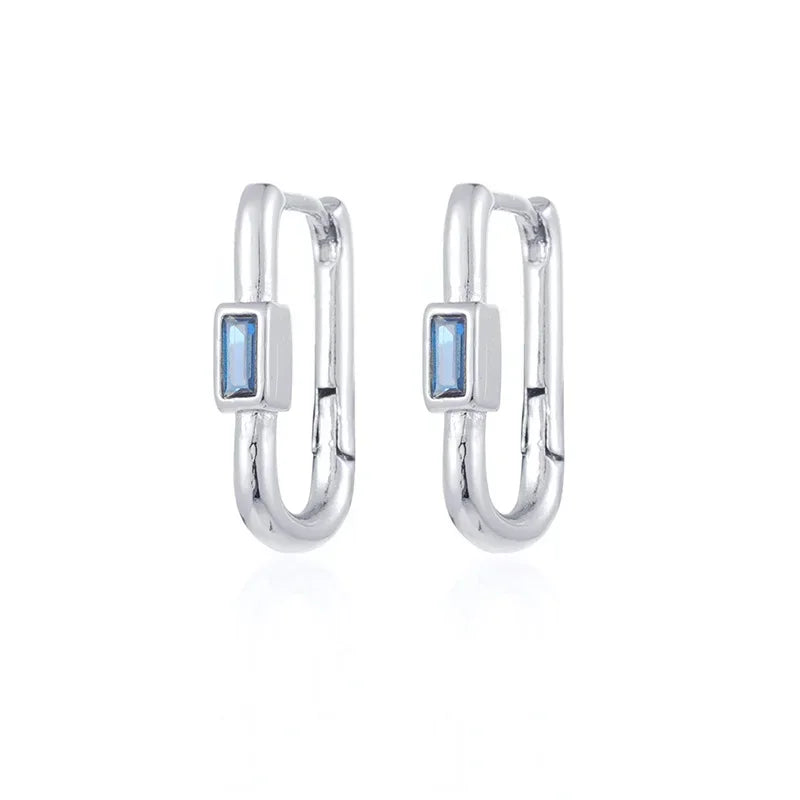 1pair Women's Colorful Zircon Square Ear Clip Geometric U-shape Hoop Earrings Daily Party Pairing With Jewelry