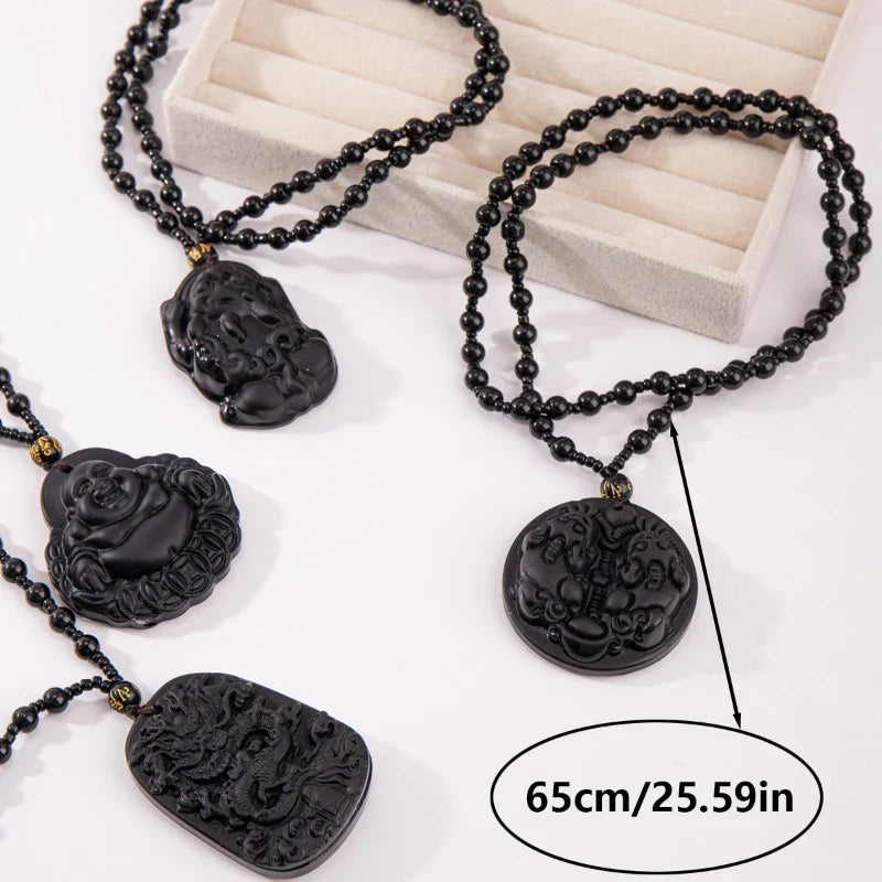 1Pcs Chinese Style Necklace Pendant Amulet Prayer Fortune Necklace Dragon Pixiu Happy Buddha Necklace Daily Jewelry