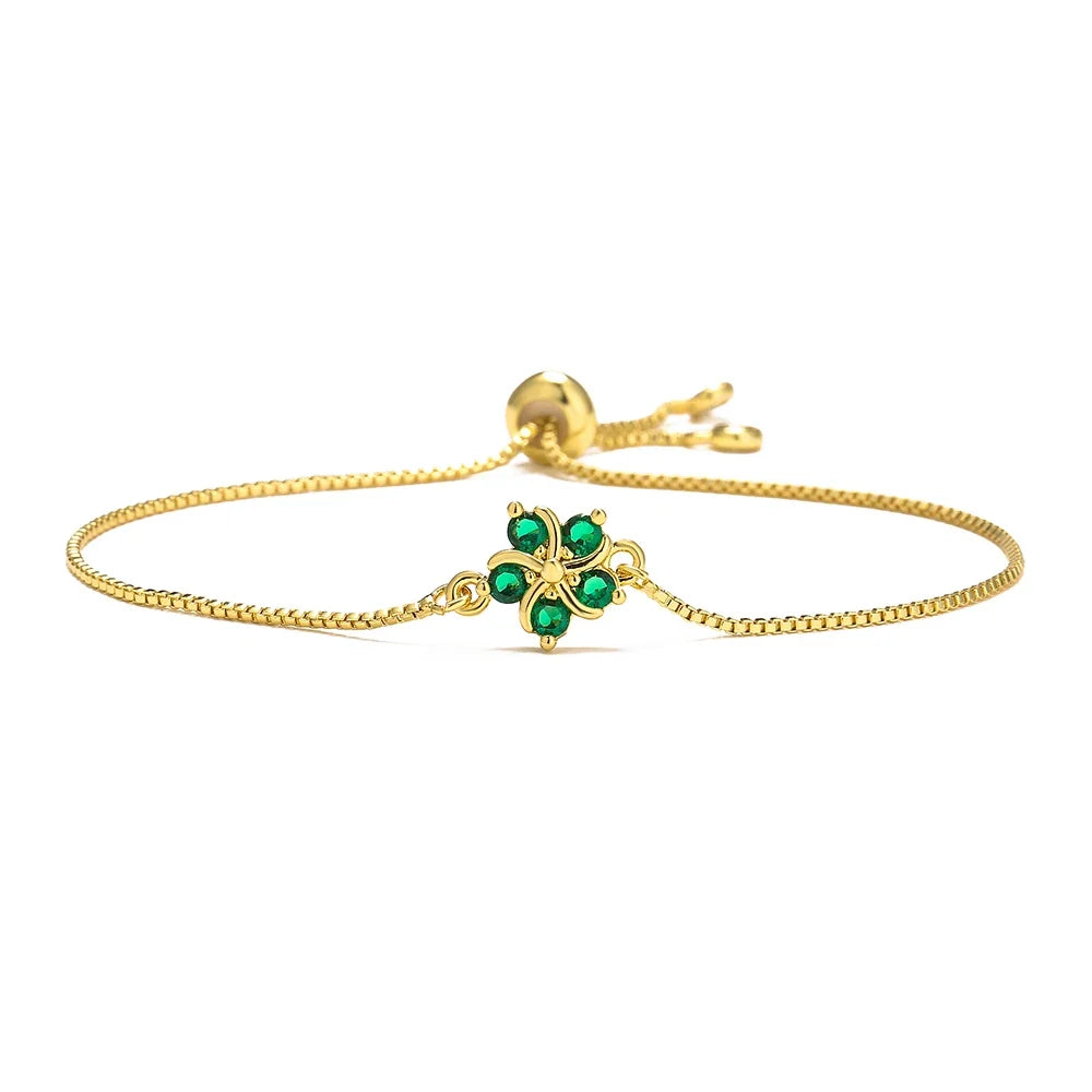NEWBUY Fashion Gold Color Colourful CZ Zircon Flower Charm Bracelets For Women Party Jewelry Accessories