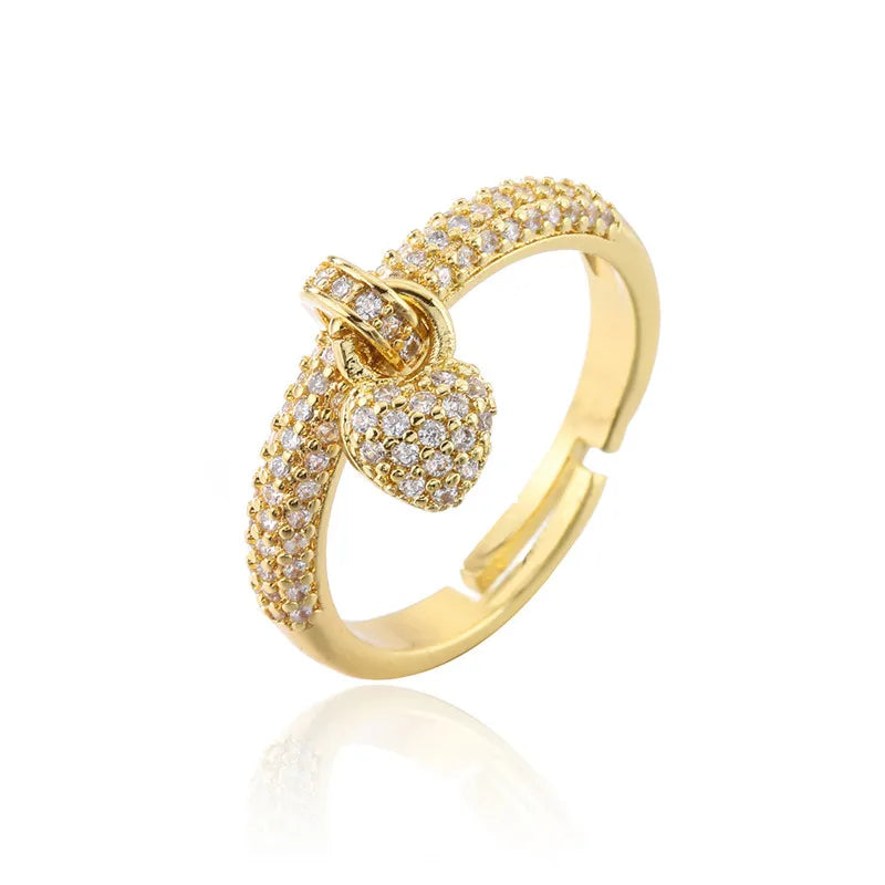 NEWBUY Fashion Colourful Cubic Zirconia Pave Setting Wedding Jewelry 2024 Trendy Gold Color Heart Charm Finger Ring For Women
