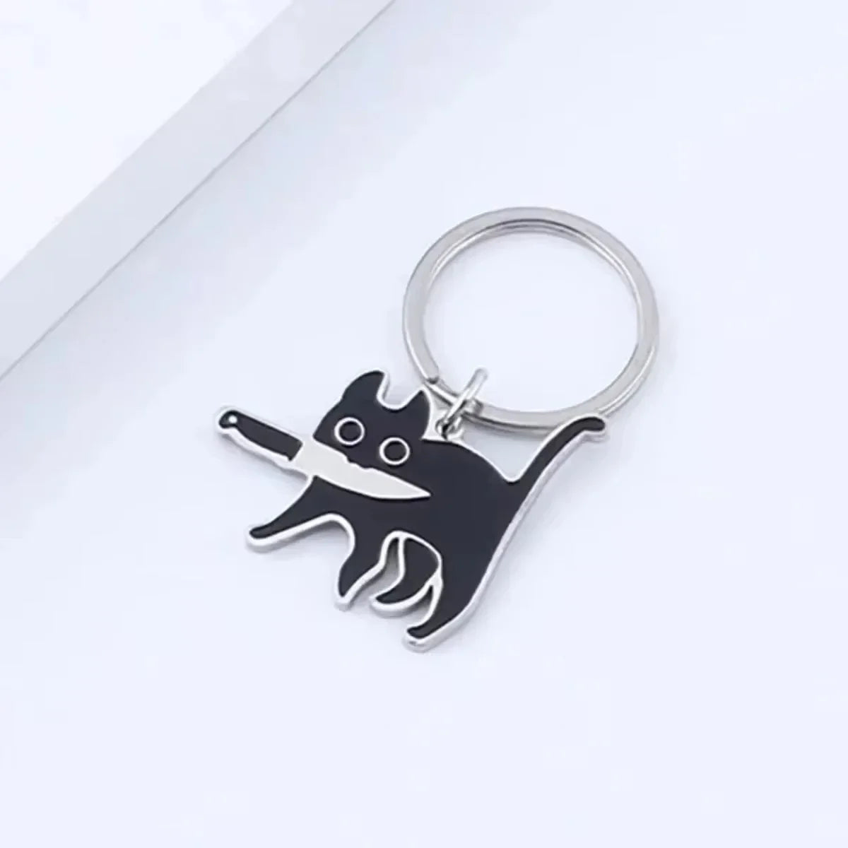 Cute Cartoon Cat Keychain - Black Kitten Knife Pendant for Keys, Bag, Jewelry - Wholesale Animal Keyring Gift