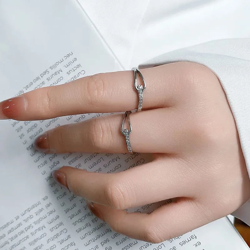 Stainless Steel Pave CZ Hollow Ring Wedding Band for Women Girl Size 5-10