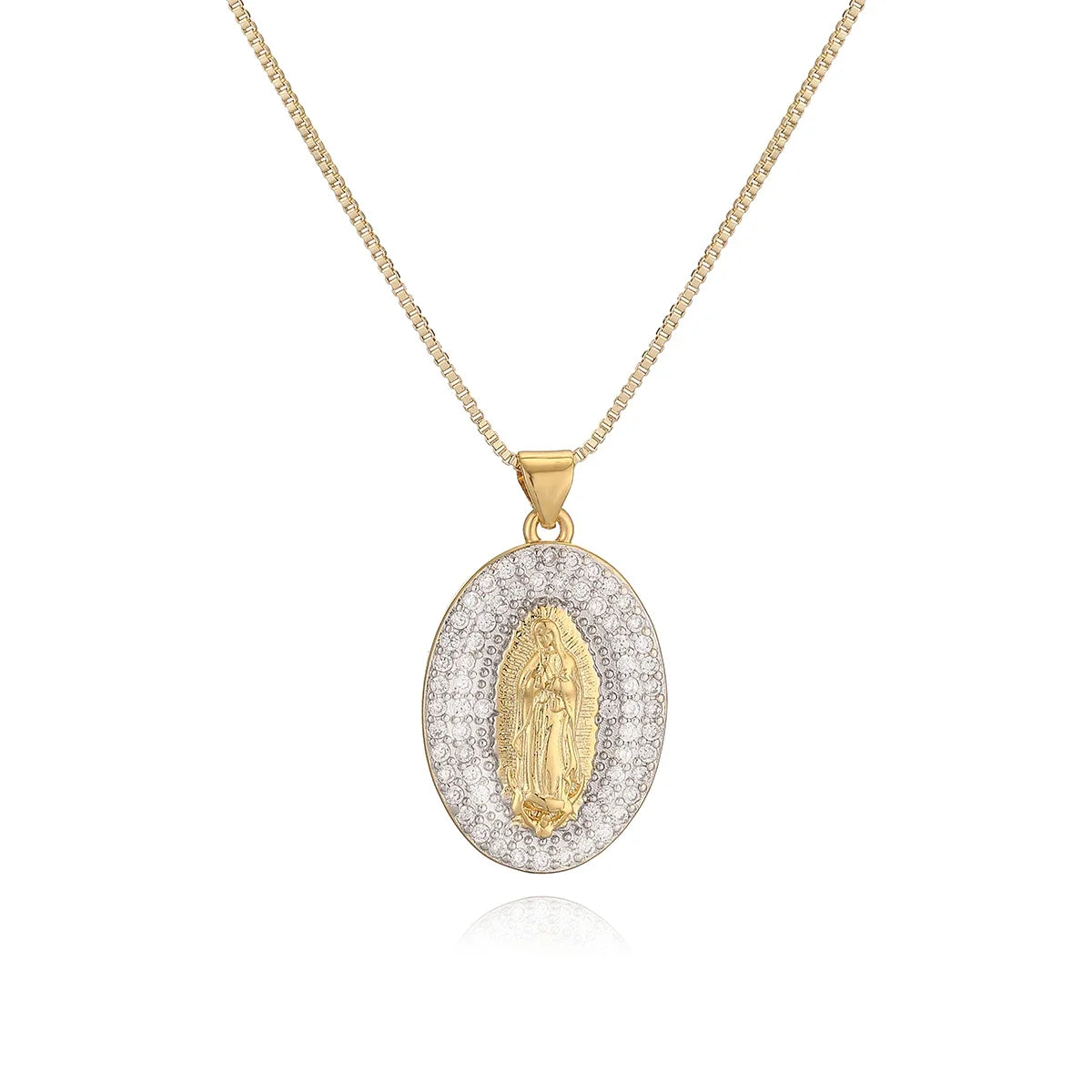 NEWBUY 2025 New Trendy Silver/Gold Mix Color Shiny AAA CZ Inlay Virgin Mary & Priest Pendant Necklaces