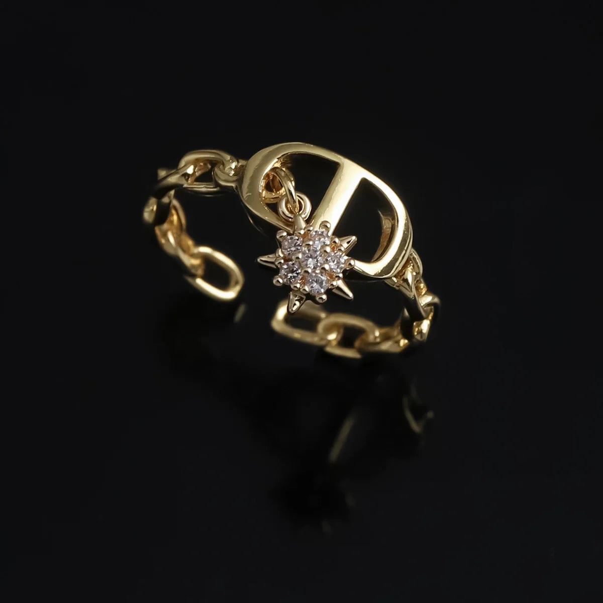 Cross Diamond Letter Ring Niche Design Pendant Trendy Daily Versatile Women's Ring New Open Adjustable Ring