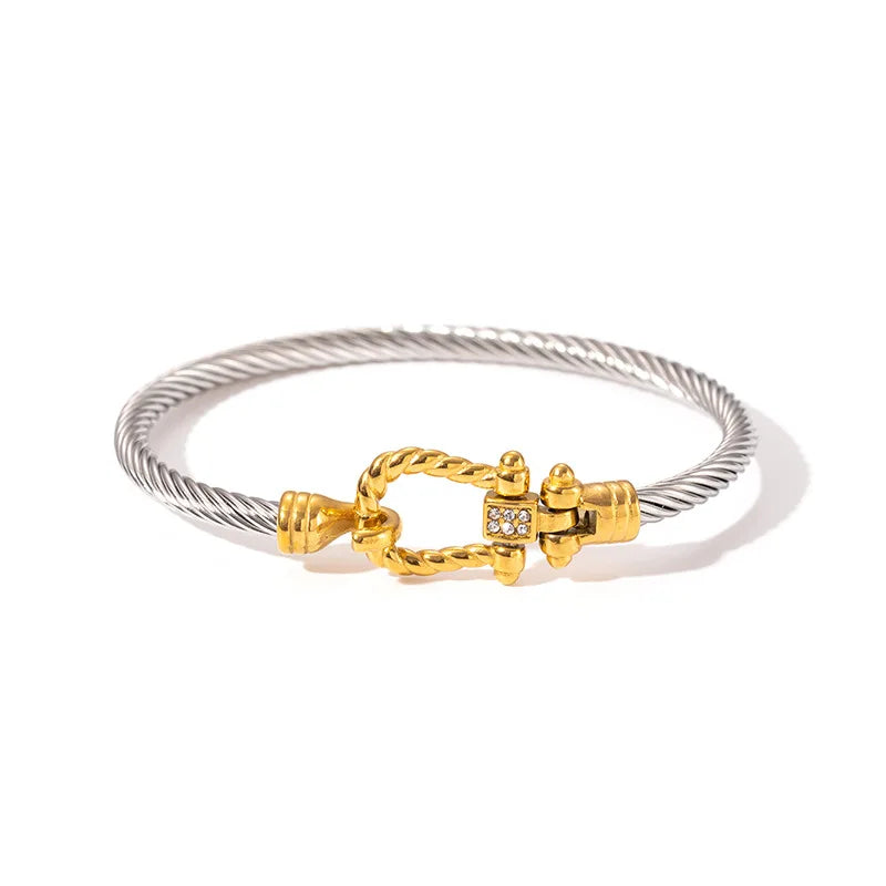 1pcs Stainless Steel Gold-plated Bangle Trendy Retro Hip-hop Style Bracelet Fried Dough Twists Steel Wire Rope Colorfast Bangle