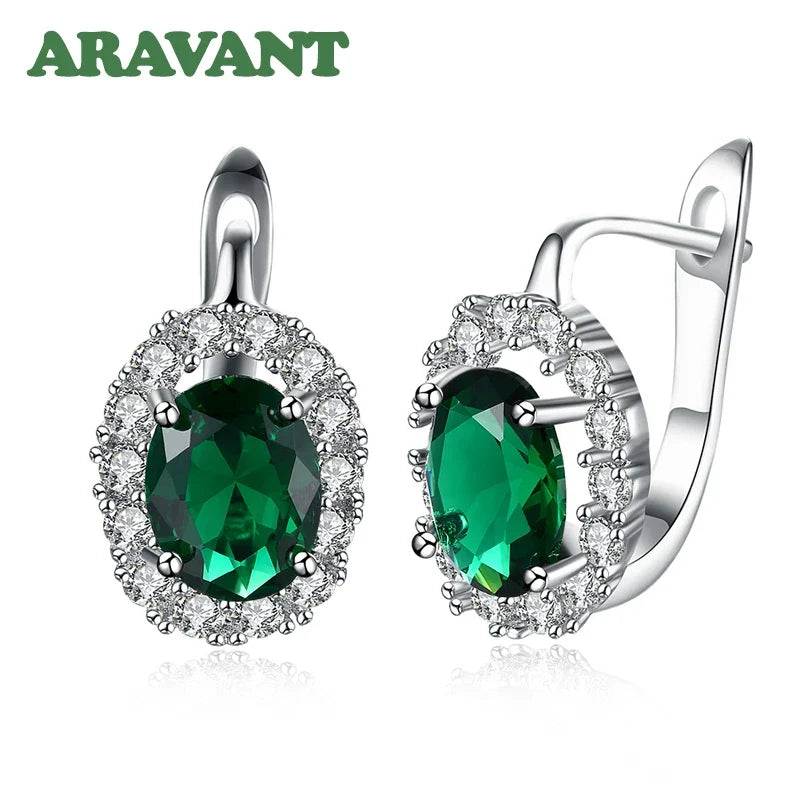 925 Silver Green/White Zircon Drop Earring For Women Wedding Jewelry