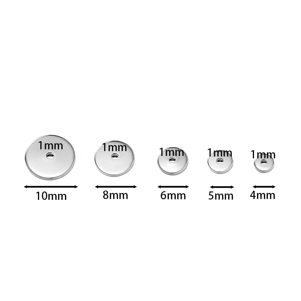 50Pcs/Pack Stainless Steel 4/5/6/8/10mm Flat Round Loose Spacer Beads For DIY Jewelry Necklace Bracelets Making Accessories