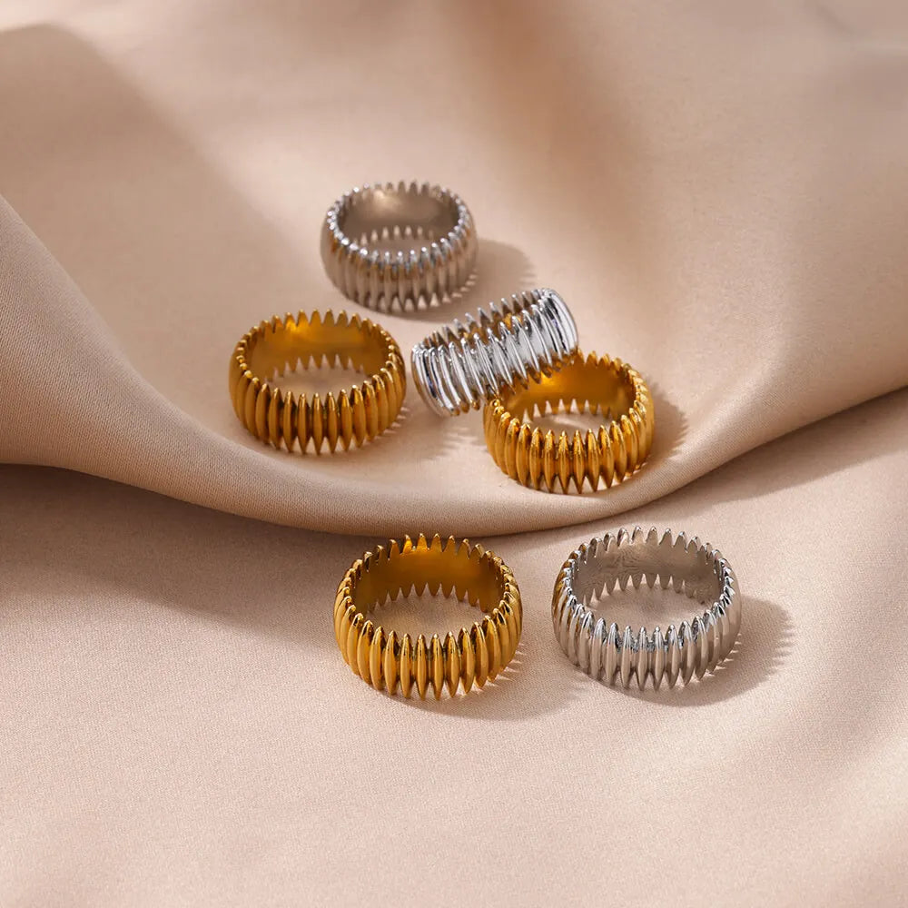 Stainless Steel Geometric Stripe Rings for Women Trendy Gold Plated Geometric Finger Ring Punk Christmas Party Jewelry Gift