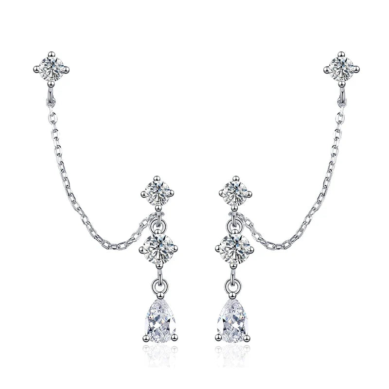 NeeTim Full Moissanite Stud Chain Earrings for Women Sparkling Lab Diamond Earring 925 Sterling Silver Women's Earrings Jewelry