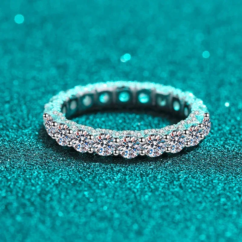 NeeTim 3mm Moissanite Ring Sterling Silver 925 with Gold Plated Wedding Engagement Eternity Band Patry Luxury Jewelry for Women