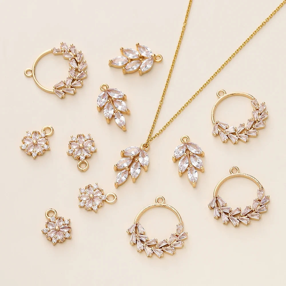 2/4Pcs 18K Gold Color Plated Various Leaves Charms Pendants with Zircon for DIY Necklace Jewelry Making Supplies Accessories