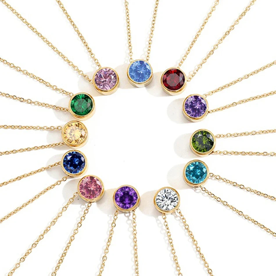 Classic Stainless Steel Necklace Women Designer Luxury Jewelry Gold Color Bride Statement 12 Birthstone Necklace