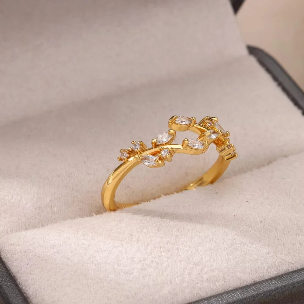 Fashion Zircon Sun Flower Rings For Women Stainless Steel Gold Color Geometric Ring Trendy Wedding Party Aesthetic Jewelry Gifts