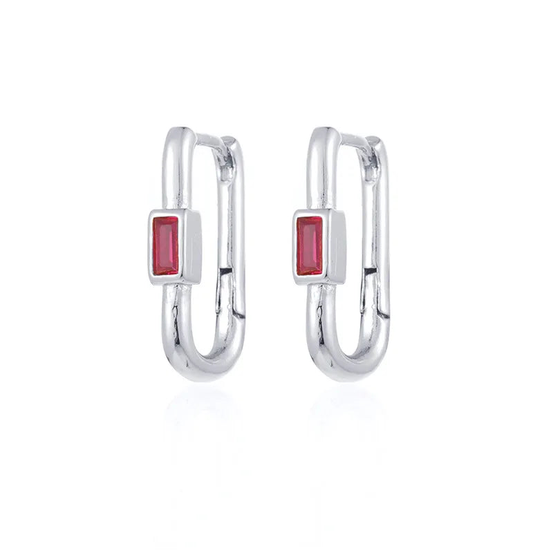 1pair Women's Colorful Zircon Square Ear Clip Geometric U-shape Hoop Earrings Daily Party Pairing With Jewelry