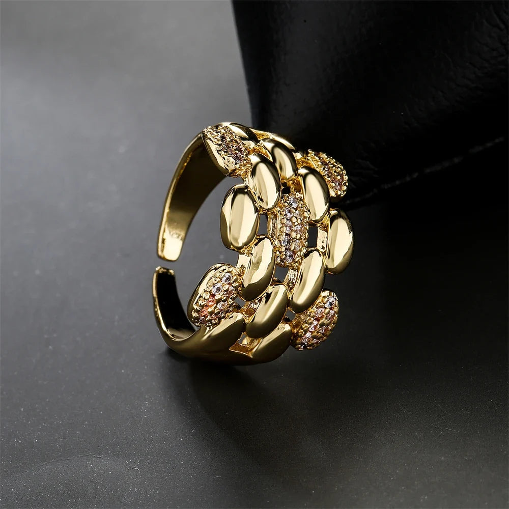 NEWBUY Trendy Gold Color Copper Geometric Jewelry Luxury AAA Cubic Zirconia Wedding Ring For Elegant Women Engagement Gift